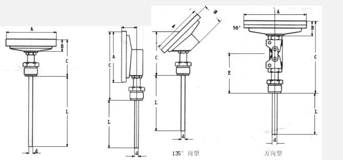 双金属温度计的外形尺寸